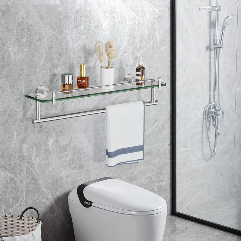 Glass Bathroom Shelves, Brushed Nickel