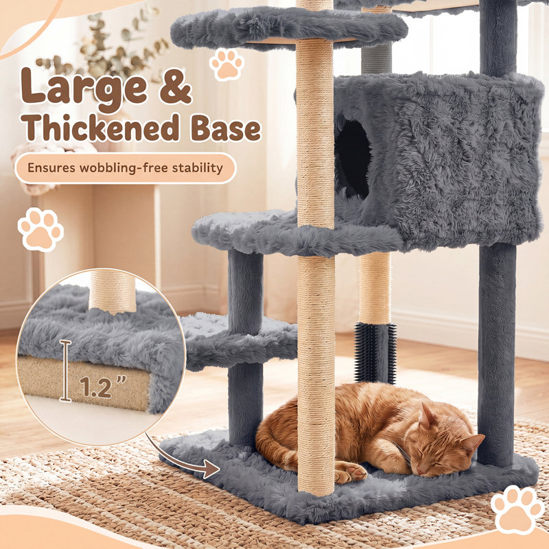Arbre à chat multiniveaux de 170 cm avec grande niche pour chatons, tour d'intérieur beige/gris, Gris
