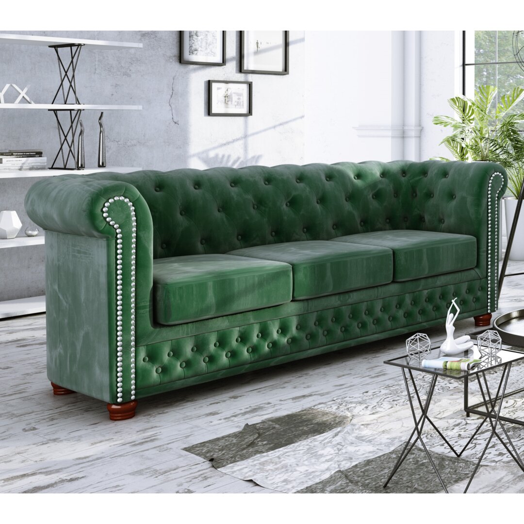 Chesterfield Anzla Sofa 3-Sitzer aus Samt-Stoff mit Holzfüßen