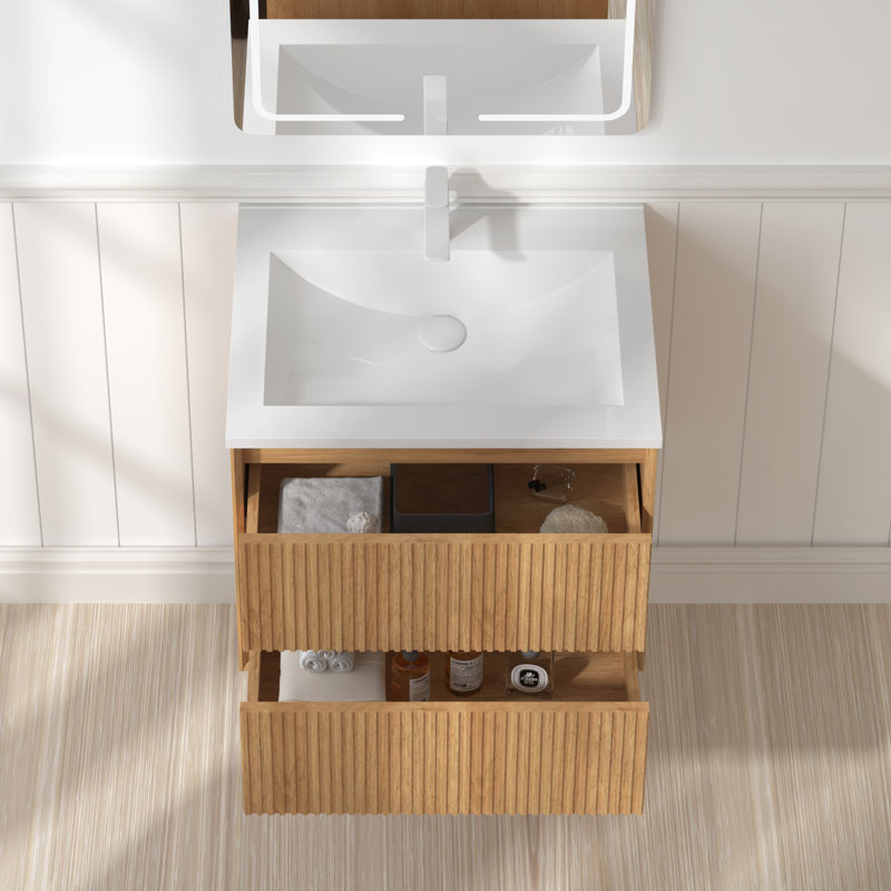Meuble-lavabo mural 24 po avec lavabo, meuble-lavabo mural moderne minimaliste avec lavabo intégré