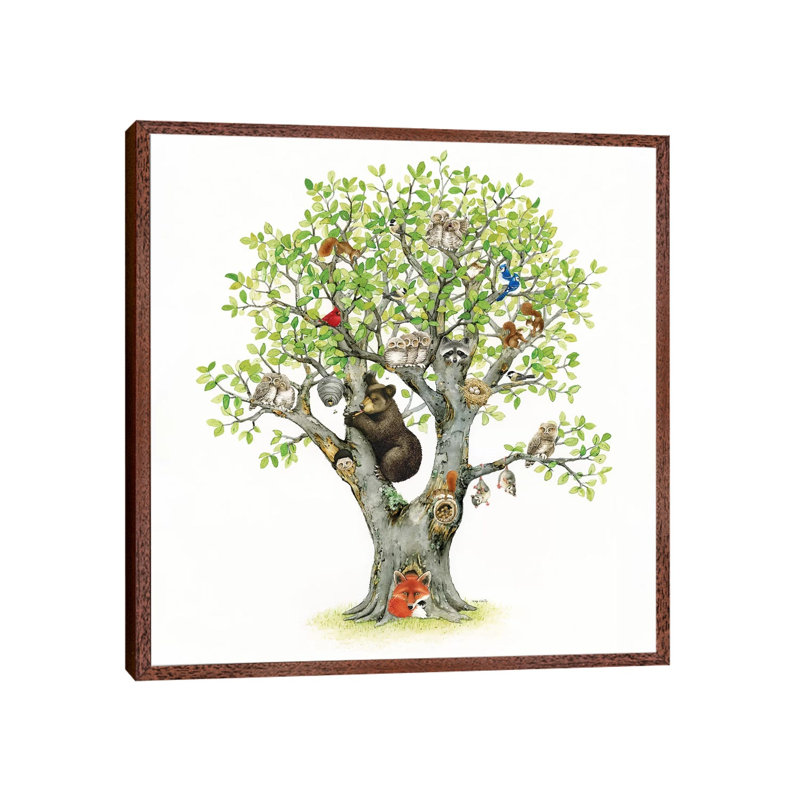 Animal Tree by Tracy Lizotte - Painting on Canvas, 93.98cm H x 93.98cm W x 3.81cm D, Classic Brown Wood Framed