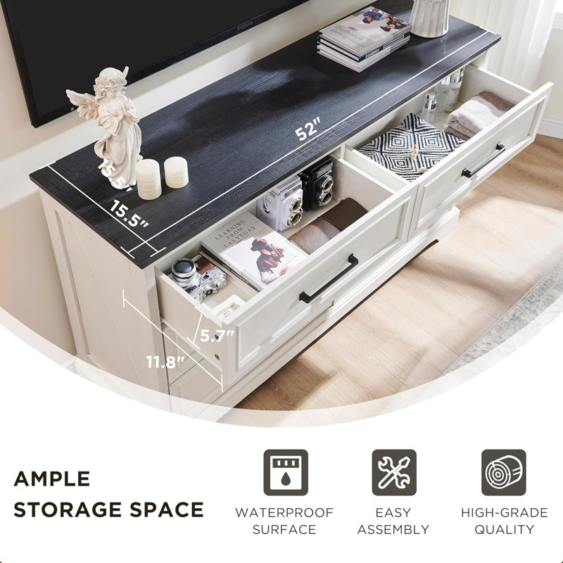 White and Black Farmhouse 52" Dresser with Extra Deep Drawers