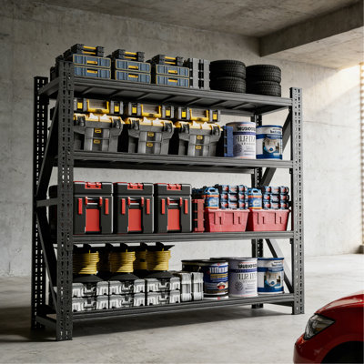 Étagères de garage robustes et réglables en métal, étagère de rangement industrielle en acier d'une capacité de 6 000 lb, H 75 po x l 79 po, noir