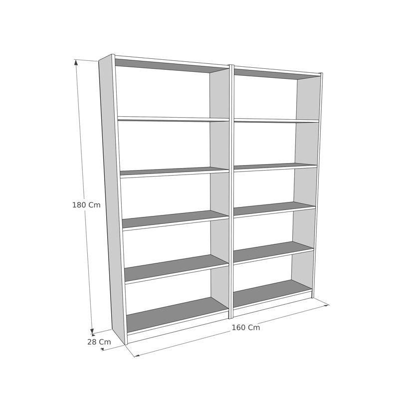 Baugus 180 cm H x 160 cm W Standard Bookcase, Hitit