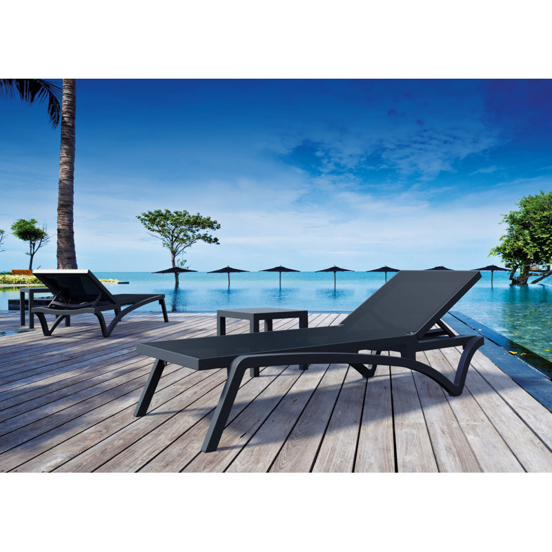 76" Long Reclining Single Chaise, Dark Gray/Black