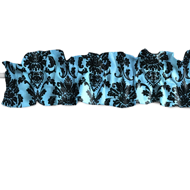 Floral Poplin Damask Curtain Sleeve Topper Window Valance, Turquoise, 144" W x 9" L