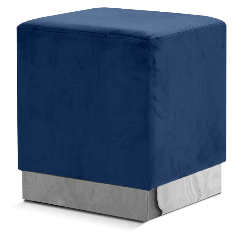 Annora Velvet Ottoman, Navy Velvet, Chrome