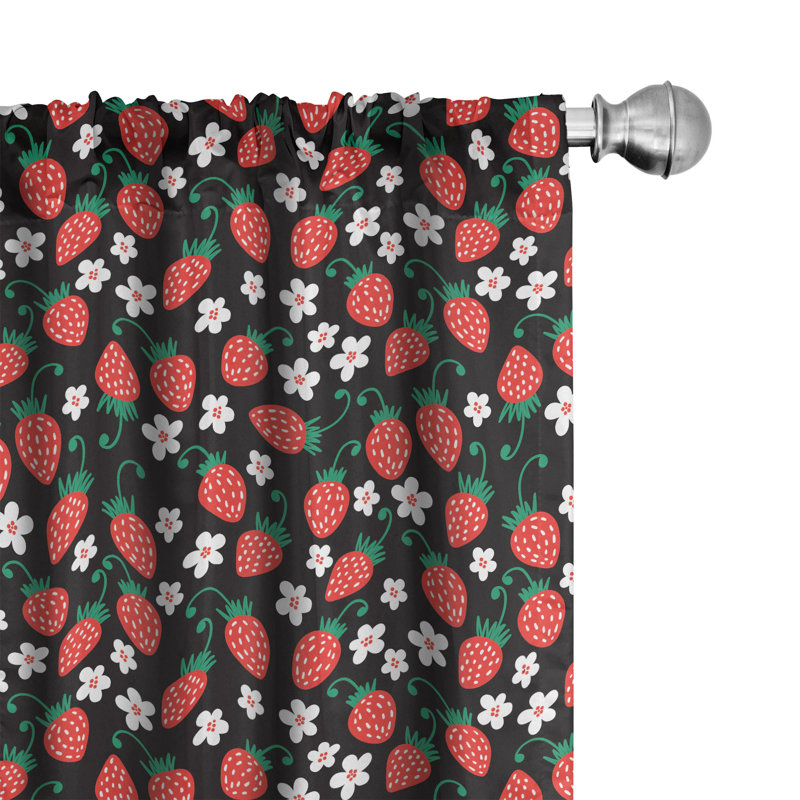 Strawberry Floral Semi-Sheer Rod Pocket Curtain Panels, 28" x 63"