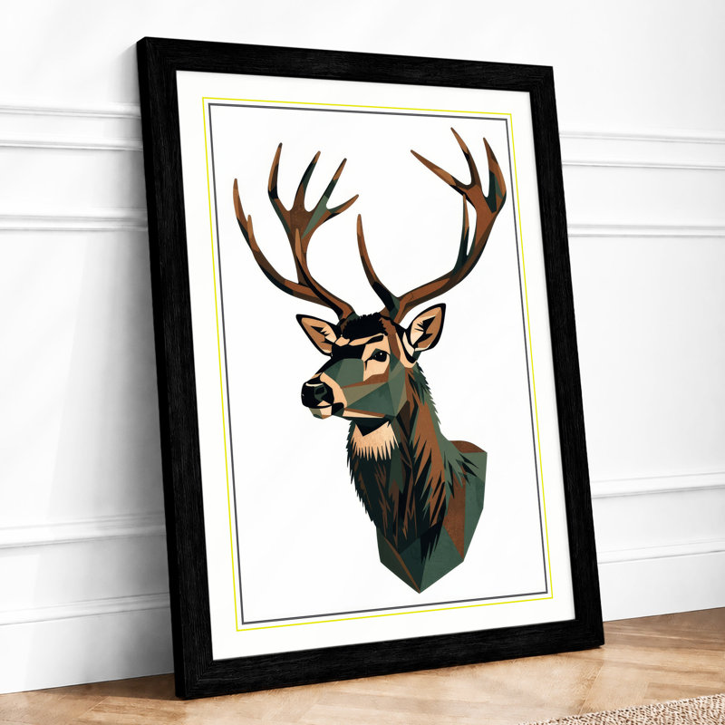 Stately Deer Geometric - Framed Print, A2 - 59.4 x 42.0 cm, Black