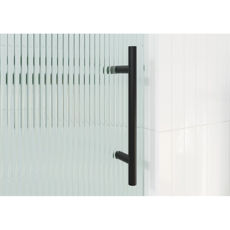 Galaxy 56 - 60 in. x 78 in. Fully Frameless Fluted Sliding Shower Door, Right Hand, Matte Black