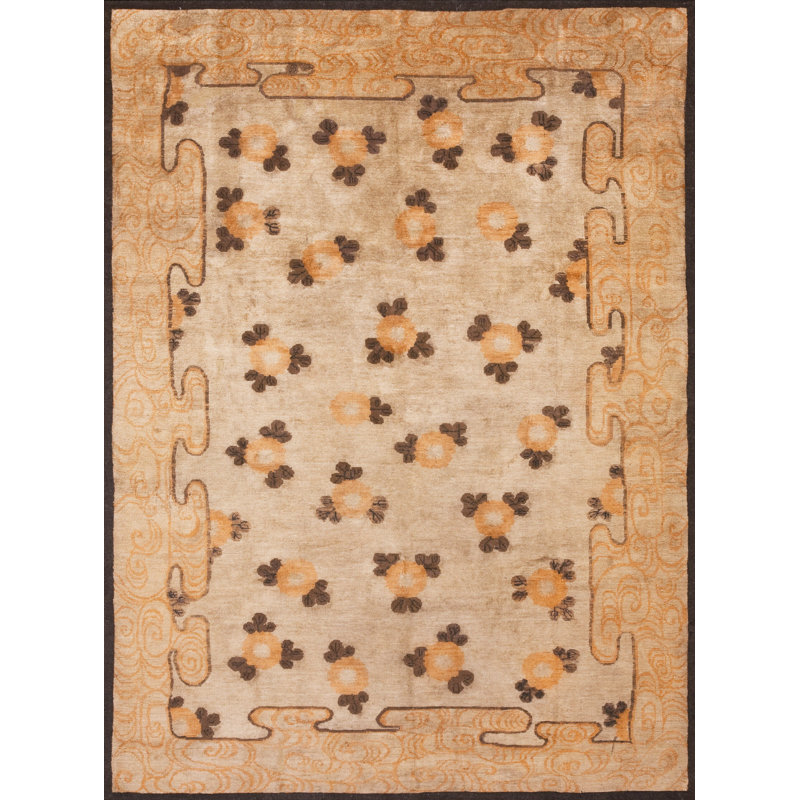 Tapis en laine mauve chaud crème à motif floral chaud