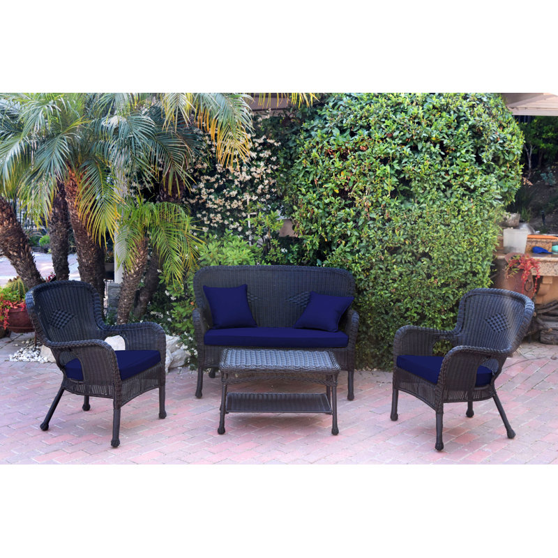 Bellas 4 Piece Sofa Set with Cushions, Blue, Black