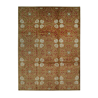 Peringer Warm Rust Hand Knotted Wool Transitional All Over Handmade Area Rug