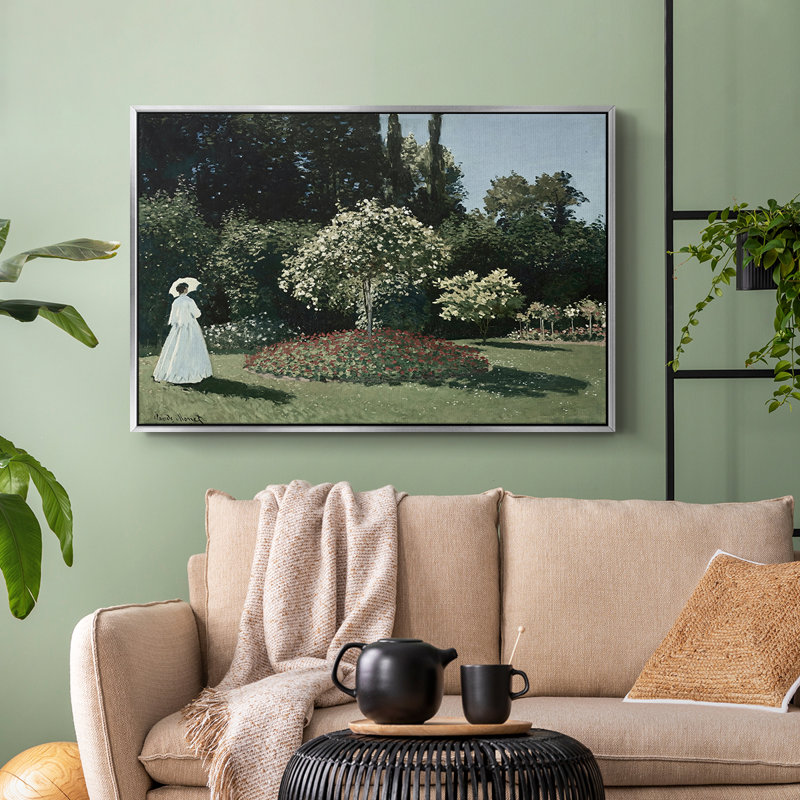 Femme dans le jardin, Sainte-Adresse, 1867 - Claude Monet, toile tendue avec châssis, 24 po x 36 po, Argent