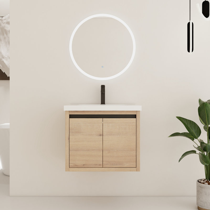 Ensemble de meuble-lavabo simple 24 po avec plateau en résine Blunham, Imitation chêne, l 24 po