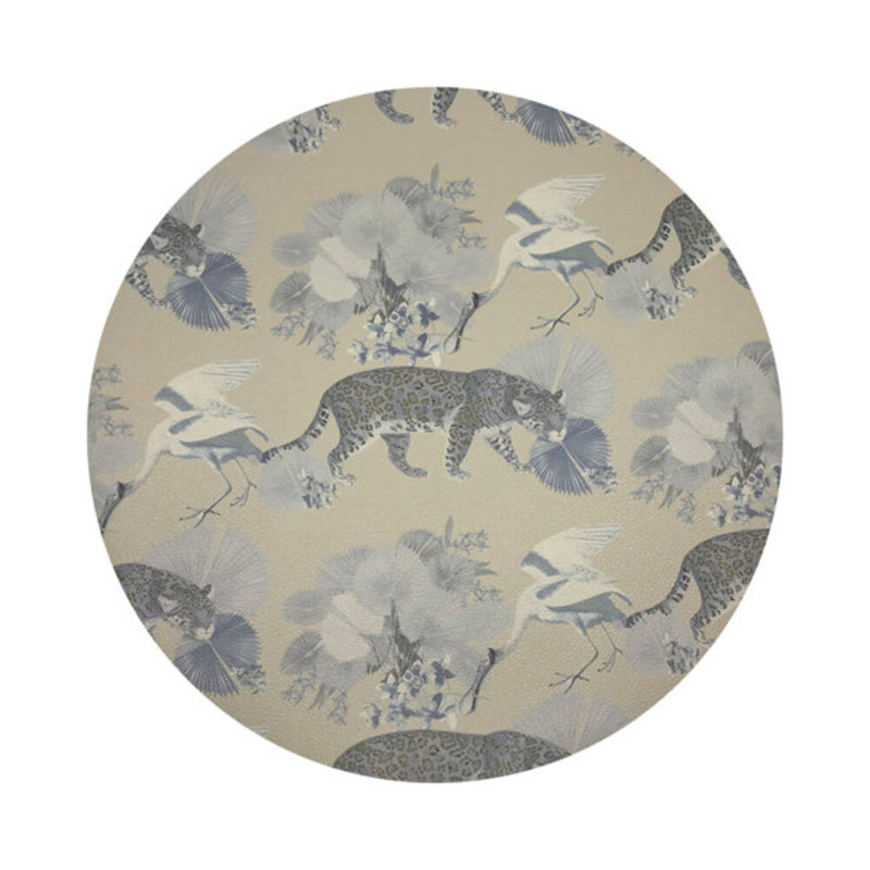 Leopard Walk Powder Vegan Leather Round Coasters, Cream