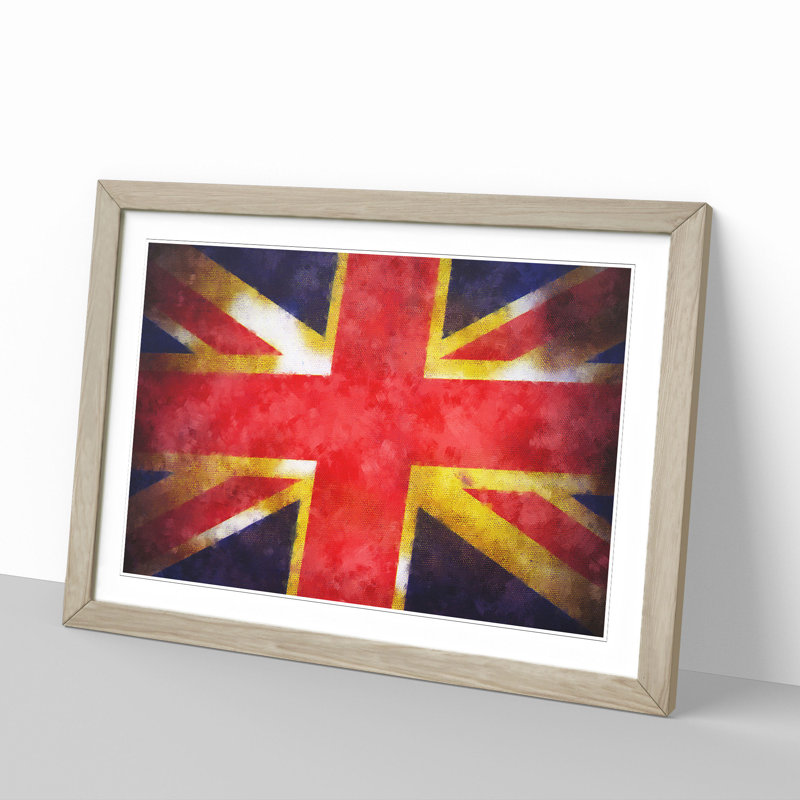 Union Jack British Flag Vol.2 - Picture Frame Painting, 27cm H x 36cm W x 2cm D, Oak Framed