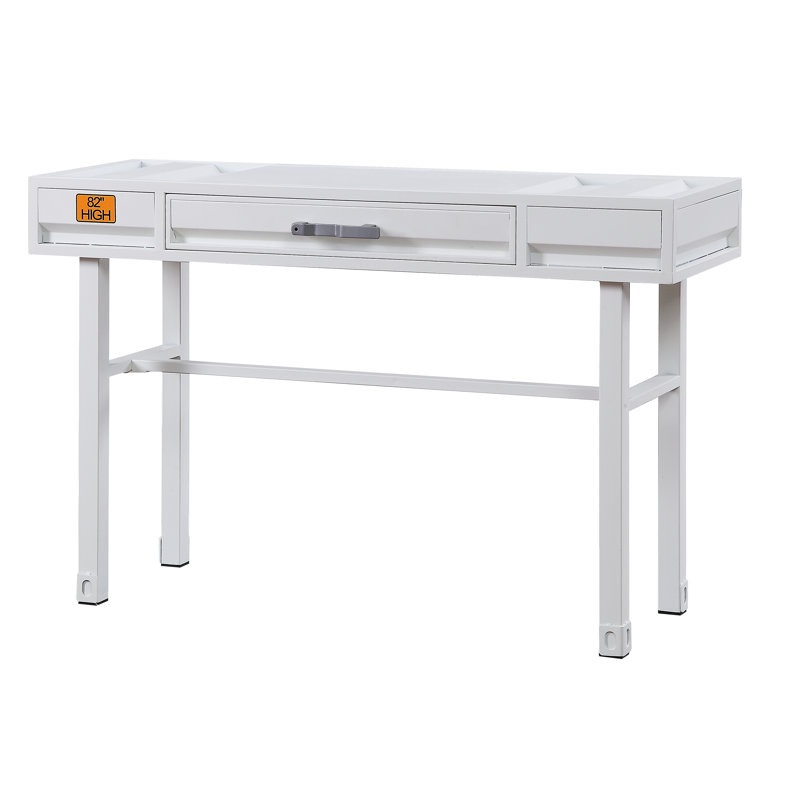 Bureau de coiffeuse rectangulaire en métal avec 1 tiroir de rangement style cargo Egon, style industriel, Blanc