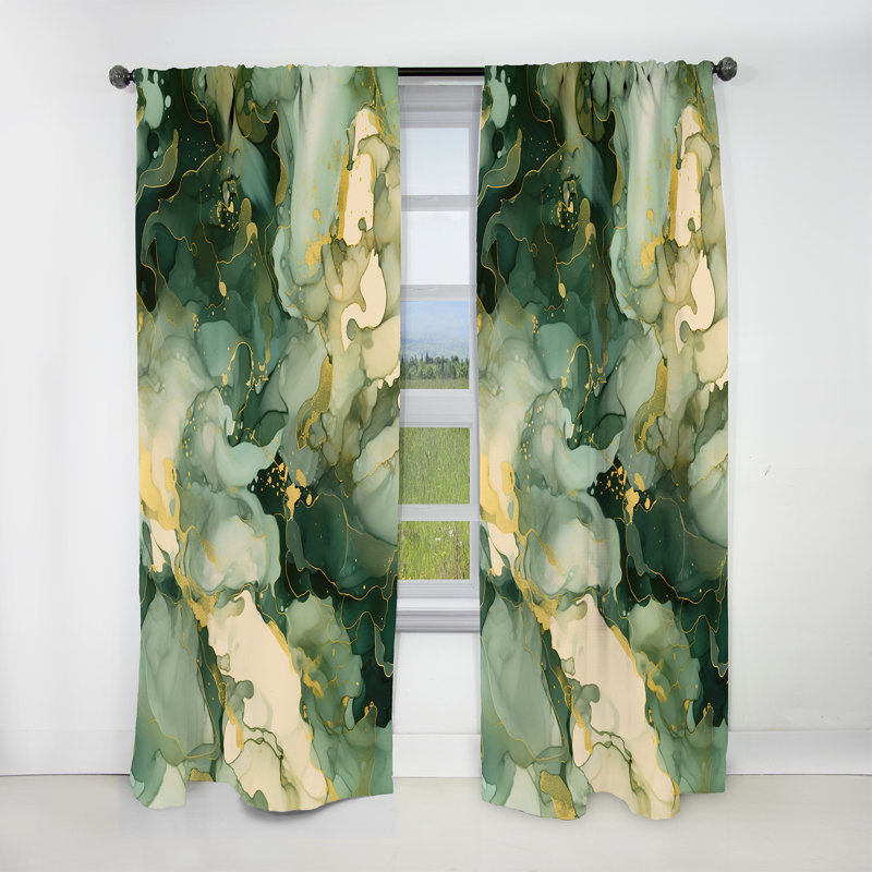 Green Luxury Abstract Fluid Art I - Fractals Blackout Abstract Curtain - 1 Panel, 52" W x 95" L