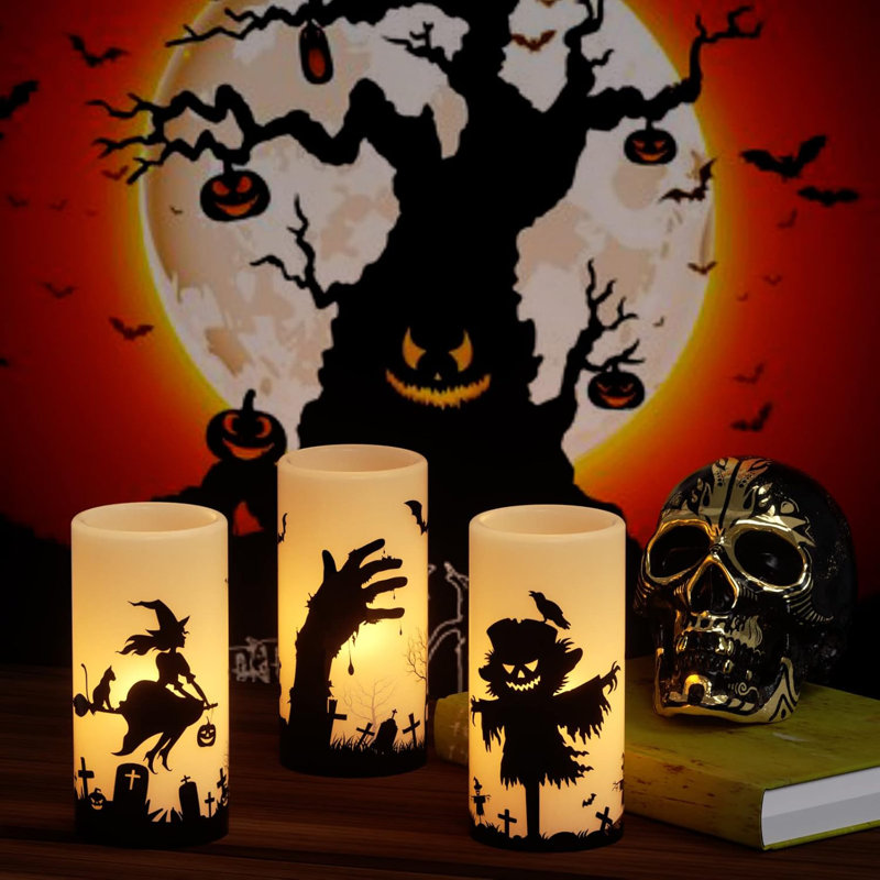 Ensemble de 3 bougies d'Halloween scintillantes sur le thème de l'Halloween