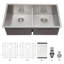 Évier de cuisine à double cuve 33 po x 19 po x 10 po (50/50) - Évier de cuisine à double cuve 33 po x 19 po de calibre 16 avec deux cuves profondes de 10 po