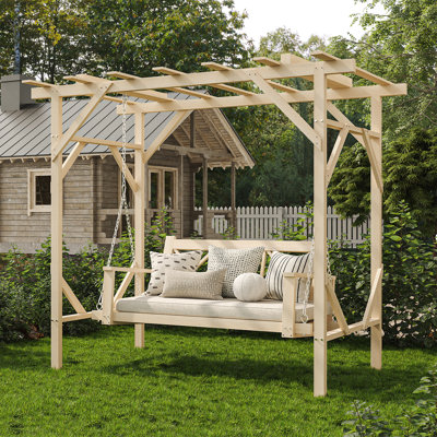 Outdoor Pergola With Porch Swings, 3-seat Patio Swing Set For Backyard, Garden