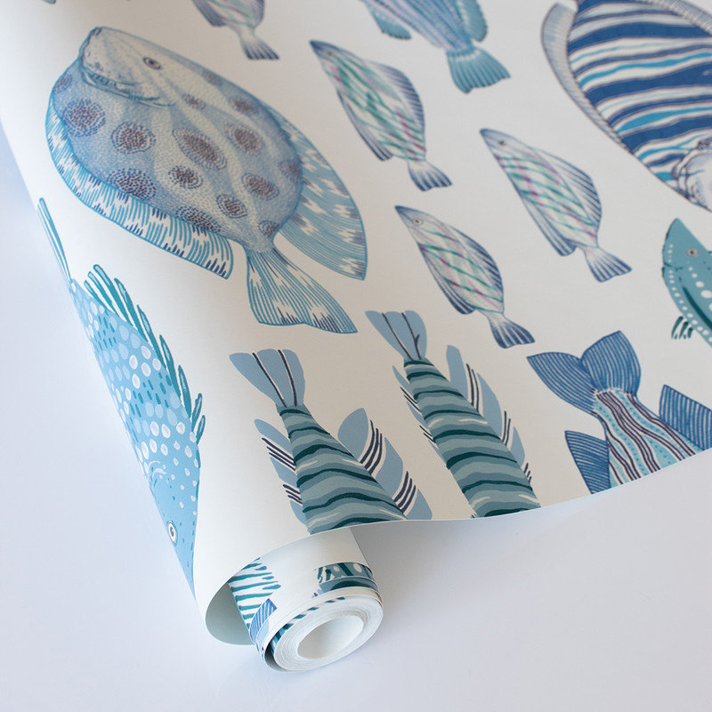 Papier peint marin à peler et coller, Turquoise et blanc