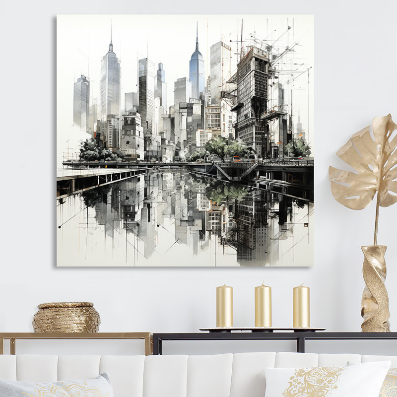 Reproduction sur toile d'un paysage urbain III, H 36 po x l 36 po, Toile tendue