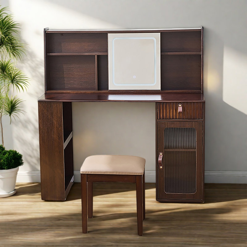 Bureau de maquillage avec miroir à DEL réglable et rangement