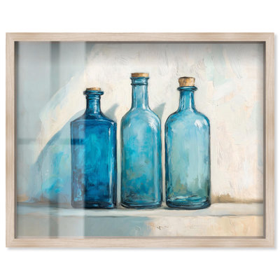«Three Three Blue Bottles Shadowbox Print Farmhouse» par Art Remedy