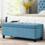 Blue Button Bench With Internal Storage And Linen Upholstery Spindle Wooden Legs Upholstered In