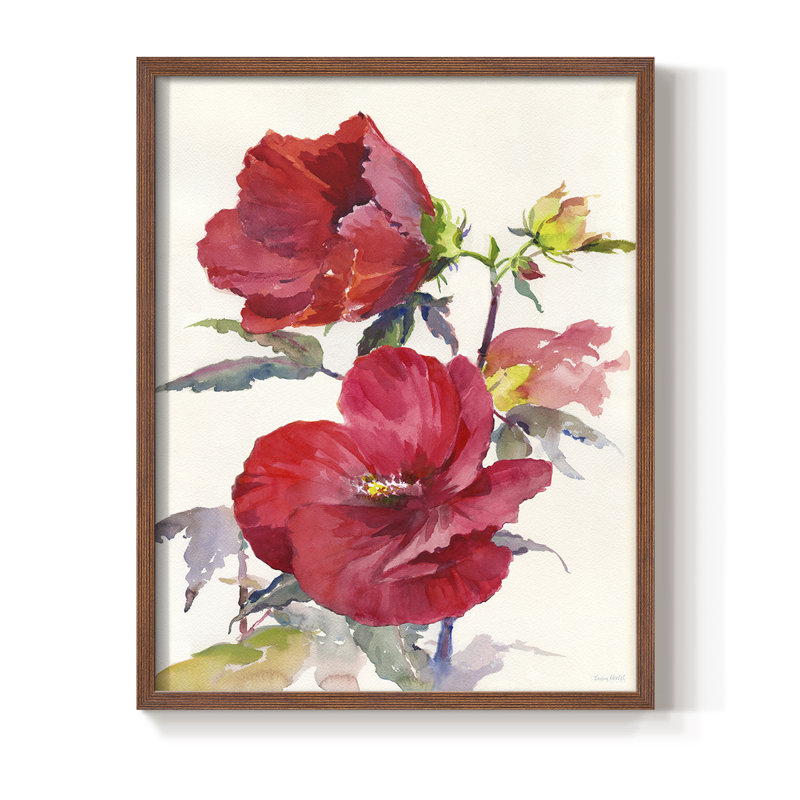 Hibiscus Glow III, reproduction encadrée - bois massif, H 21 po x l 17 po, Noyer