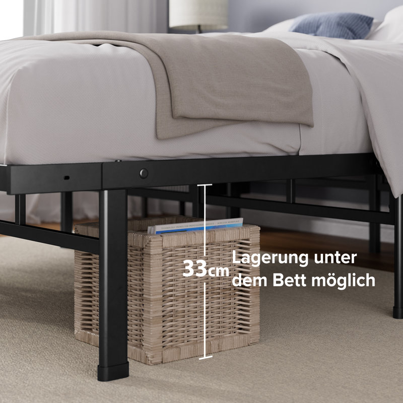 Nikoal Modern metal bed frame 35cm/14in Height, Double (135 x 190 cm), Black
