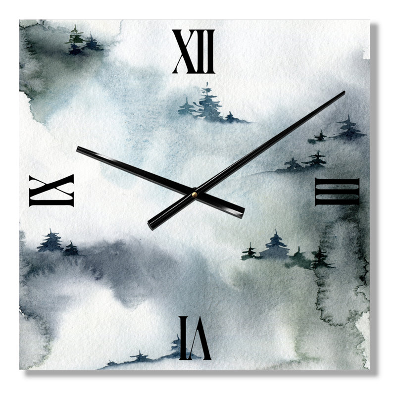Horloge murale minimaliste forêt d'hiver avec sapins enneigés, Moyen
