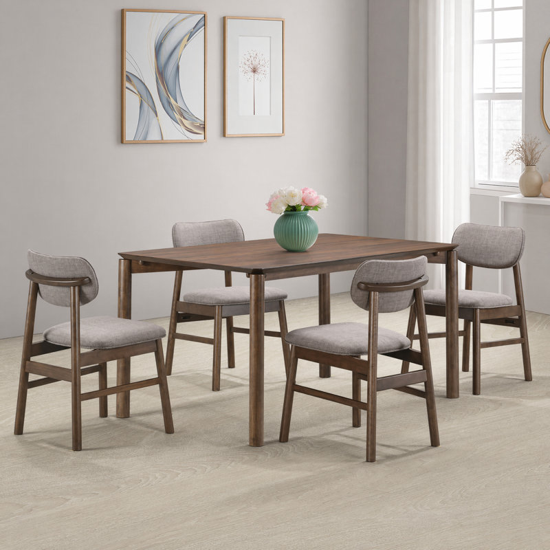 Willow 4-Seater Solid Wood Dining Room Set With Upholstered Chairs, Brown, 4