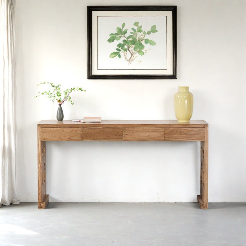Classical Minimalist Art Console Table, Natural Wood