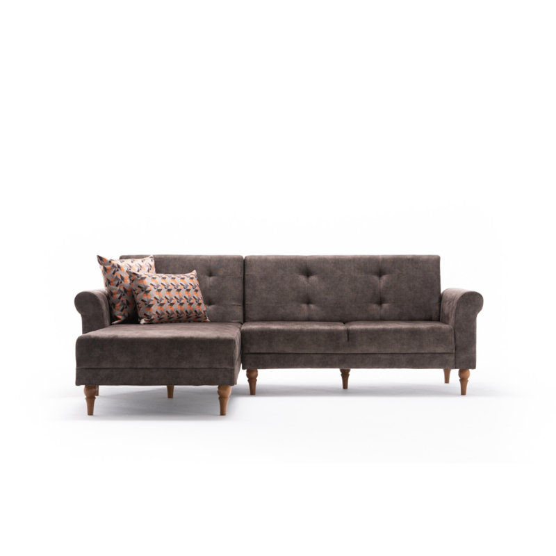 Canapé modulaire à méridienne rembourré igourdane, Polyester à 100 % de couleur brune, Accoudoir à gauche (vu de face)