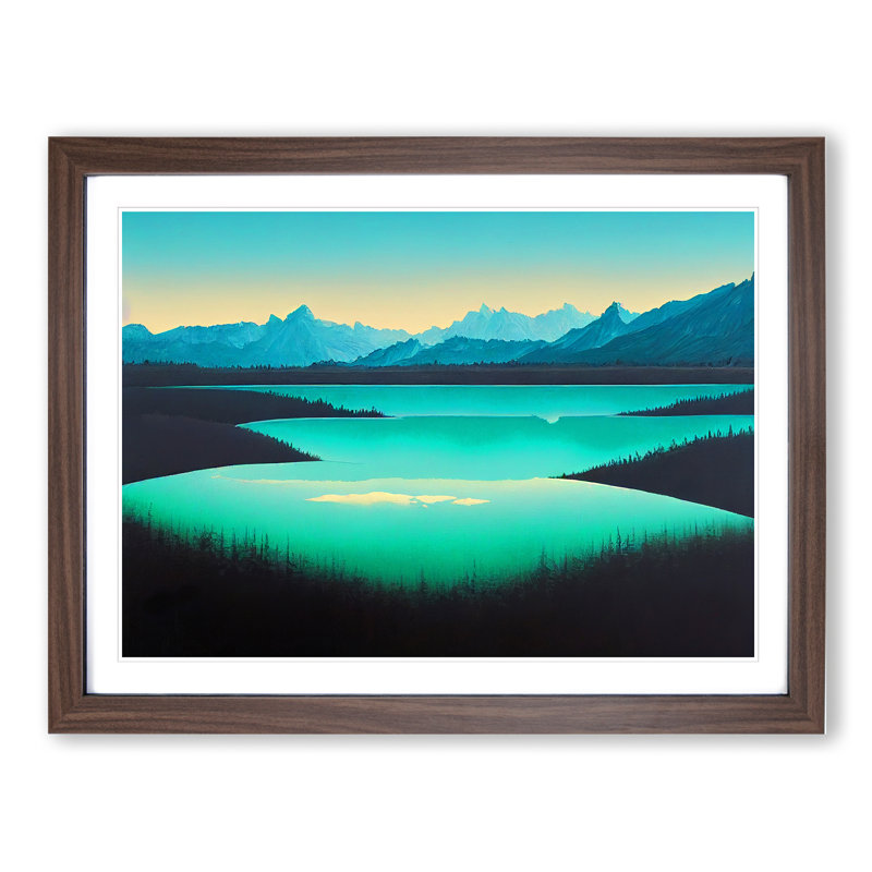 Mountain Lake - Framed Print, 25cm H x 34cm W, Walnut Framed