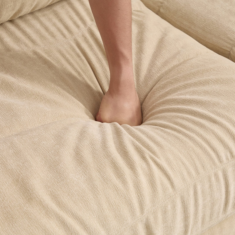 Canapé d'angle modulaire deux places en chenille à détails froncés, mousse haute densité, 109.4, Chameau