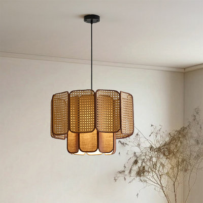Lustre avec abat-jour en rotin Wabi-Sabi