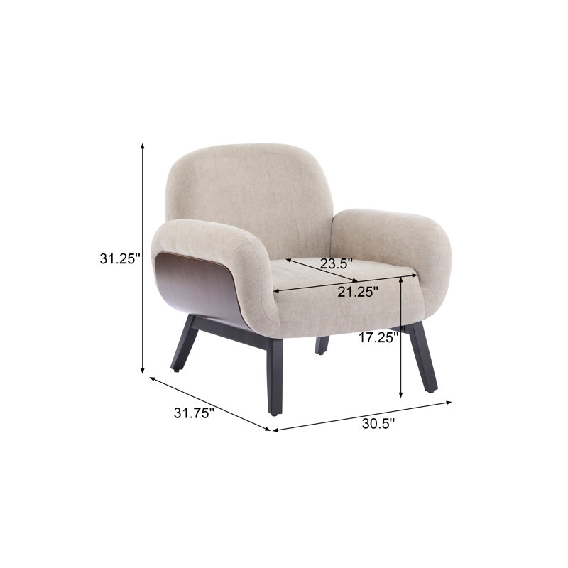 Yousef Upholstered Accent Chair With Rubberwood Legs, Light Khaki