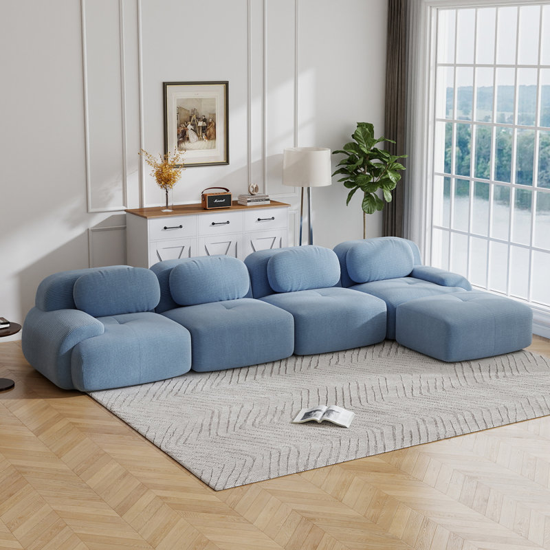 Boneless 4-seat L-shaped Sofa 32d High-resilience Sponge Anti-slip Design Chaise Design Extra-wide Curved Armrests Multi-free Combination No Assembly For Studies Living Rooms Media Rooms