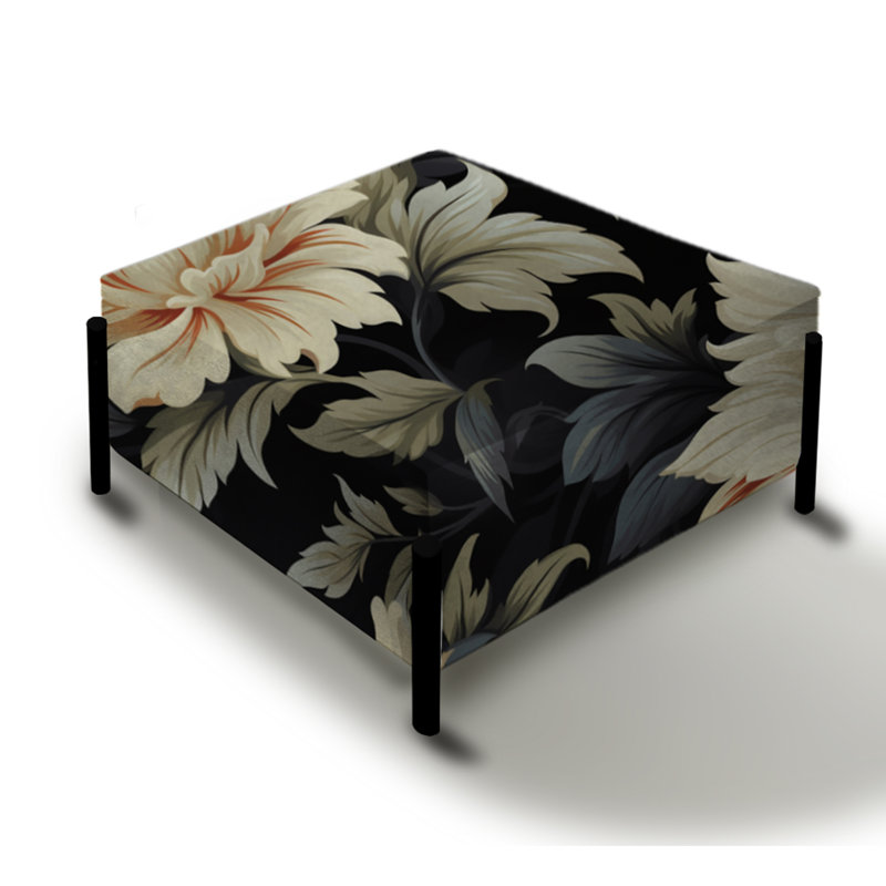 Luxueux noir et beige fleurs damassé VI - grand repose-pieds carré damassé