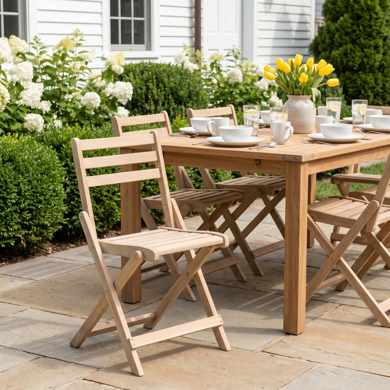 Rosetta Foldable Acacia Patio Side Chair, White Wash