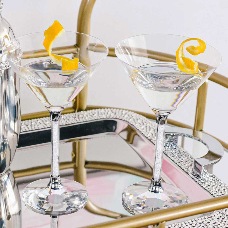 Sparkles Home Vetrina Stem Martini Glass Set | Lead Free Crystal | Rhinestone Filled Stems Cocktail, 6, Silver