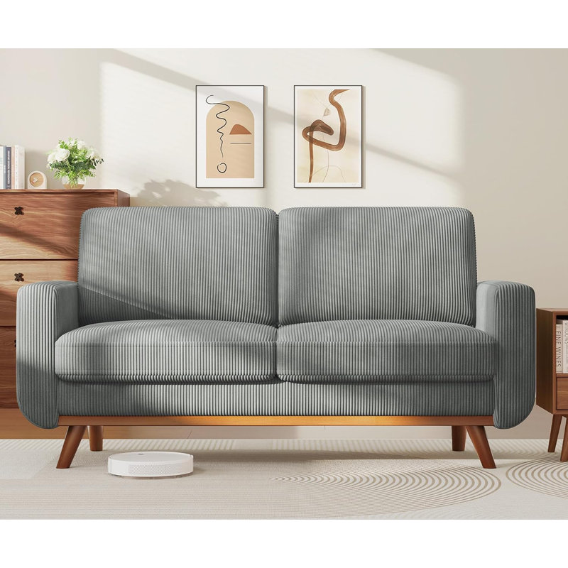 68'' Dark Gray Corduroy Loveseat Sofa with Walnut Legs