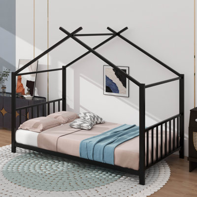 Twin Size Metal House-Shaped Platform Bed
