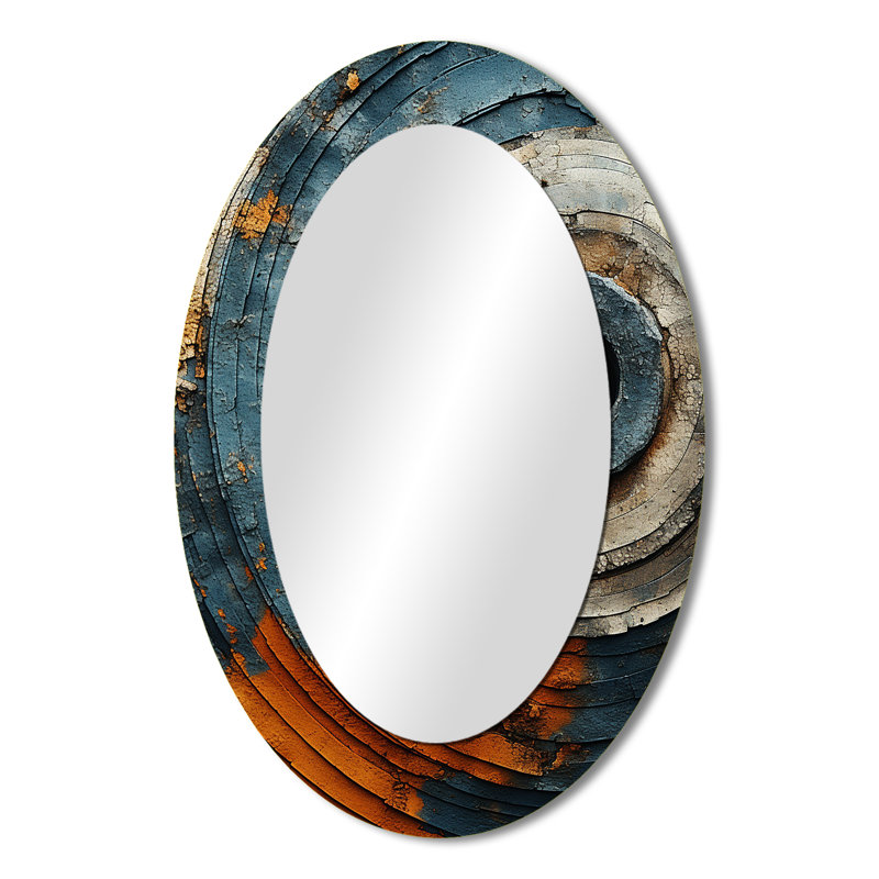 Abstract Graceful Woodland II - Abstract Oval Decorative Mirror On Metal, 36" x 24"