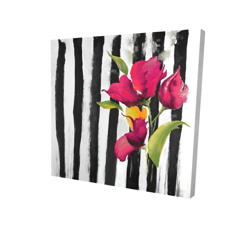 Fleurs sur rayures noires et blanches - décor de toile florale