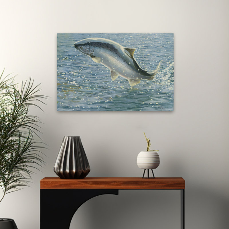 Saumon - bleu, bleu, gris, brun, art de poisson, H 16 po x l 24 po